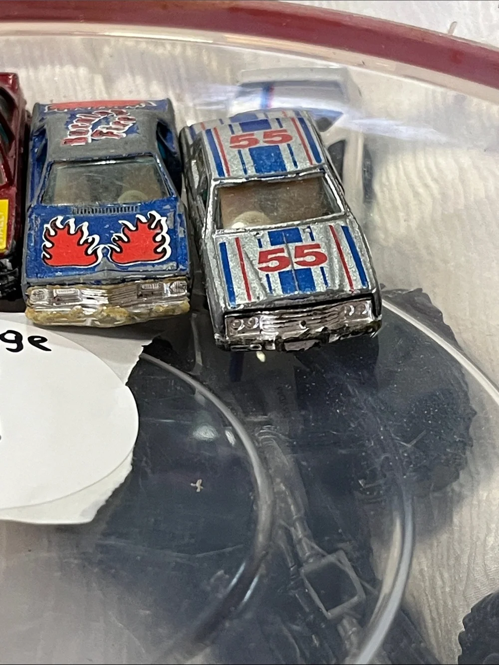 Set of 5 Vintage Toy Race Cars - Blue, Red, Orange, Brown, Silver
